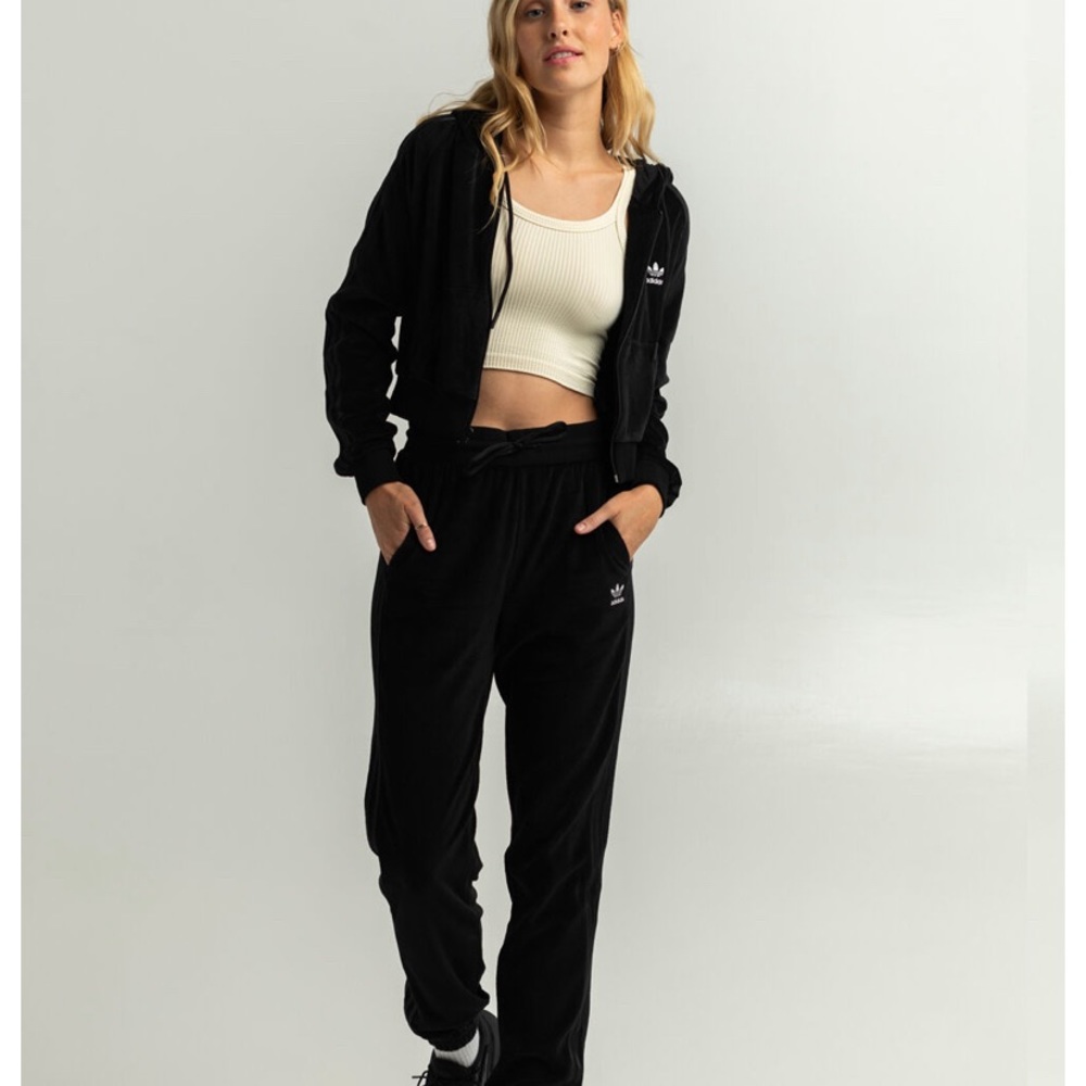 Adidas slim velour jogger and full zip crop